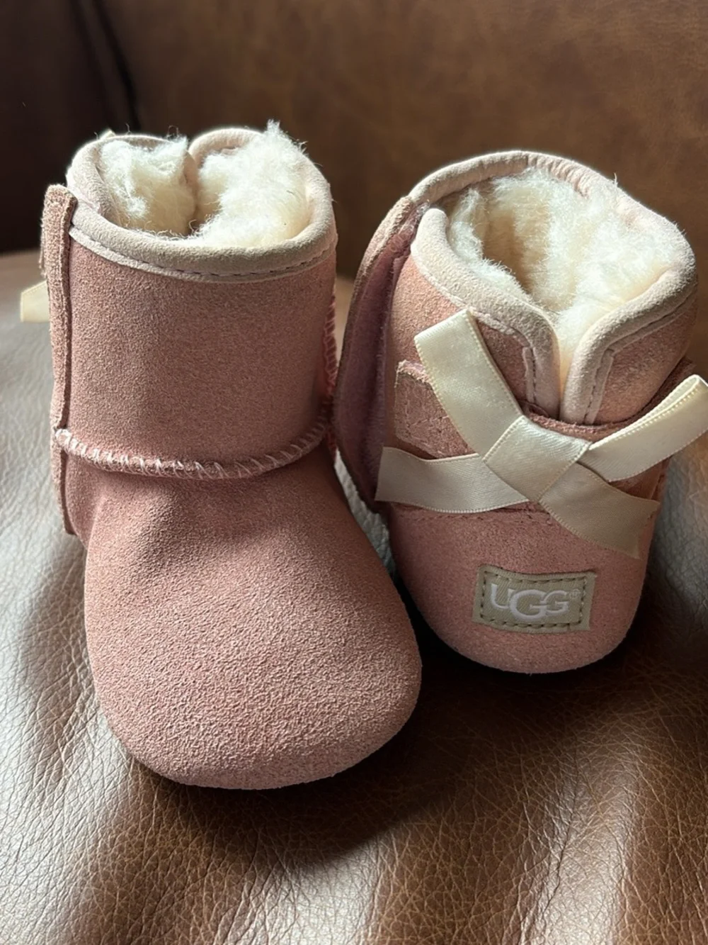 UGG Kids Pink Suede Shearling Booties